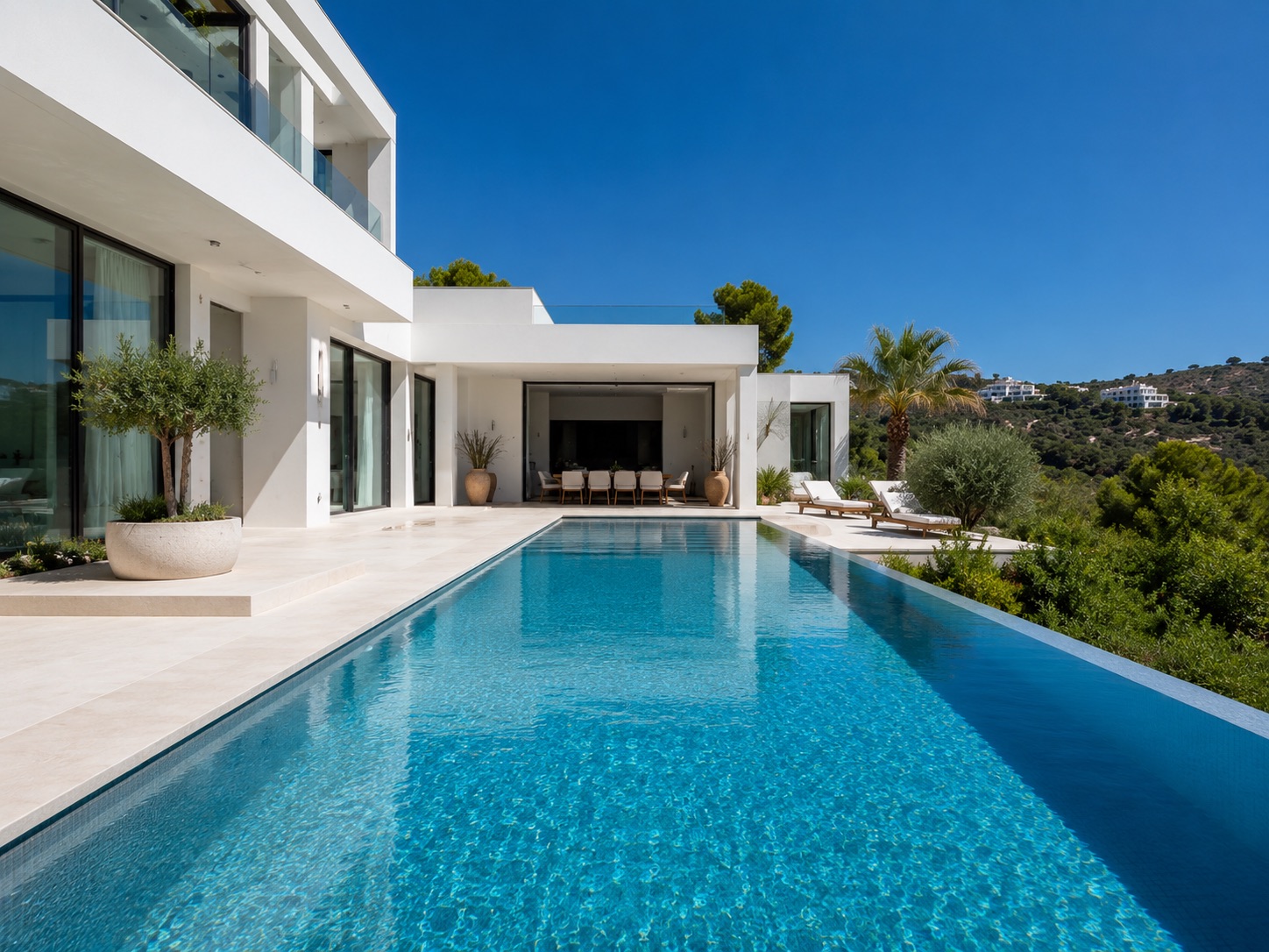 Luxury swimming pool maintained by Al Kahaf in Bahrain — modern minimalist infinity villa.