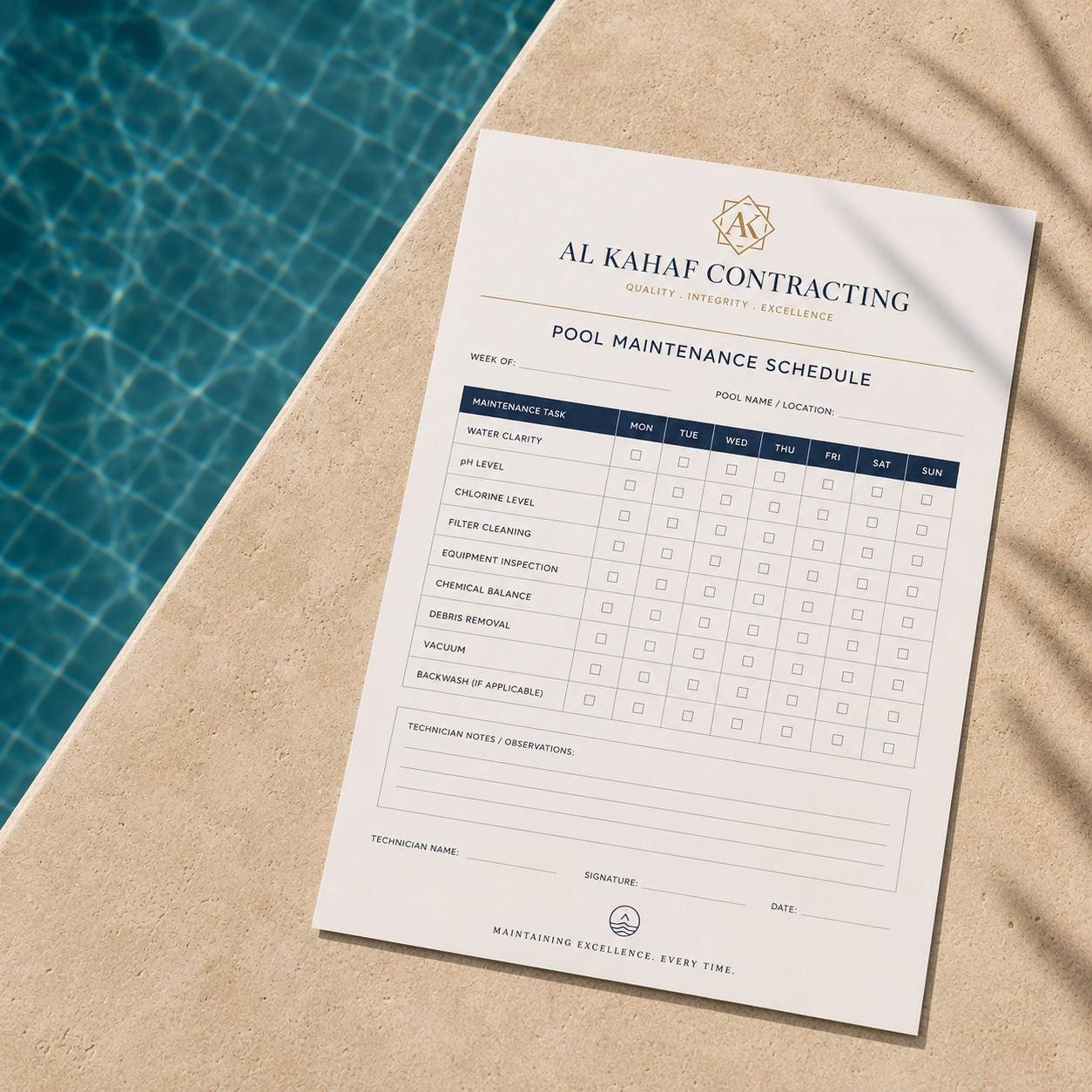 Tailored pool maintenance plan — Al Kahaf Contracting Bahrain.