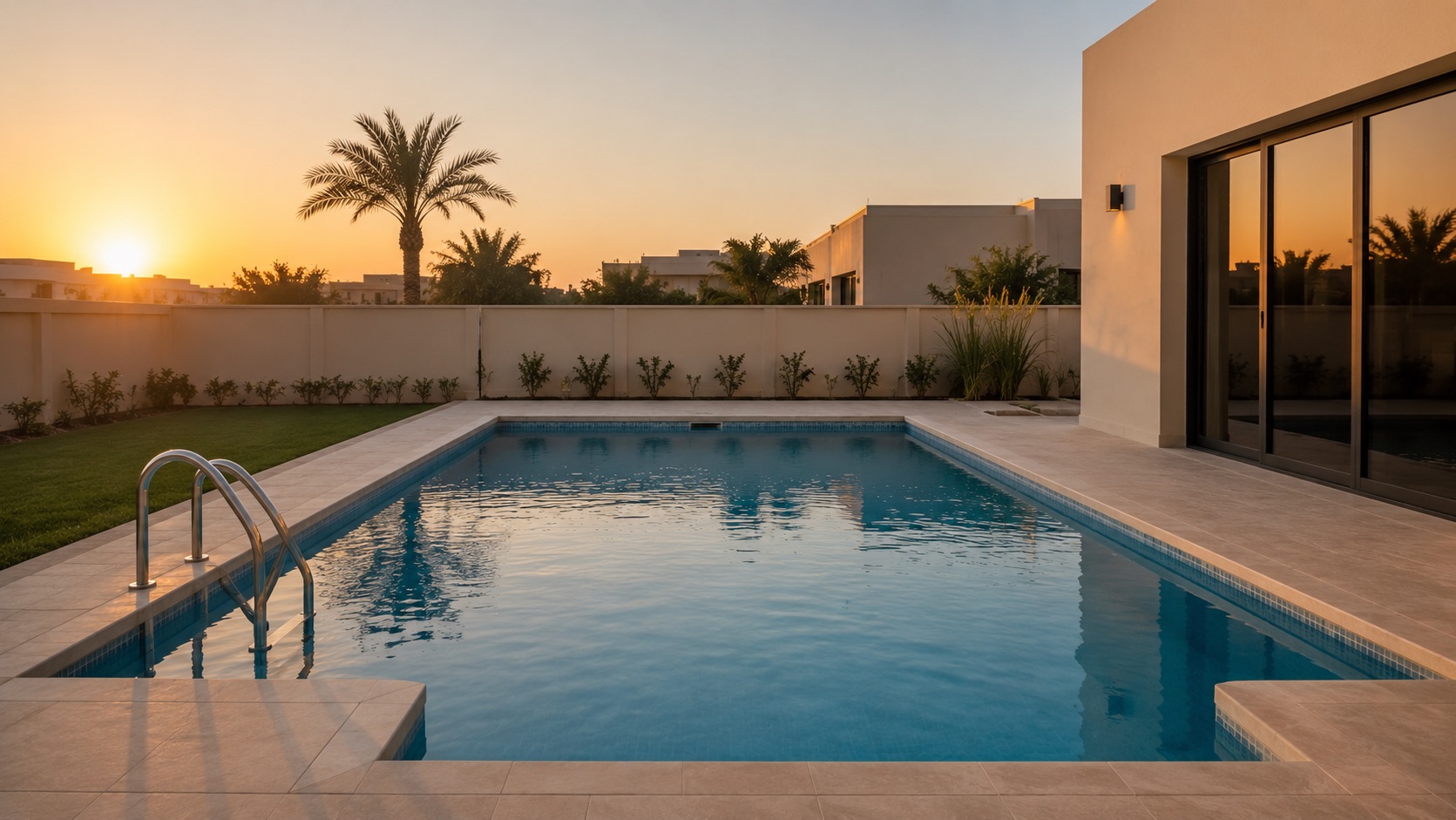 Prestigious Bahrain villa swimming pool maintained by Al Kahaf Contracting.
